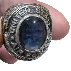 Vtg United States Air Force Sterling Silver Ring Class Style Blue Gemstone Sz 7